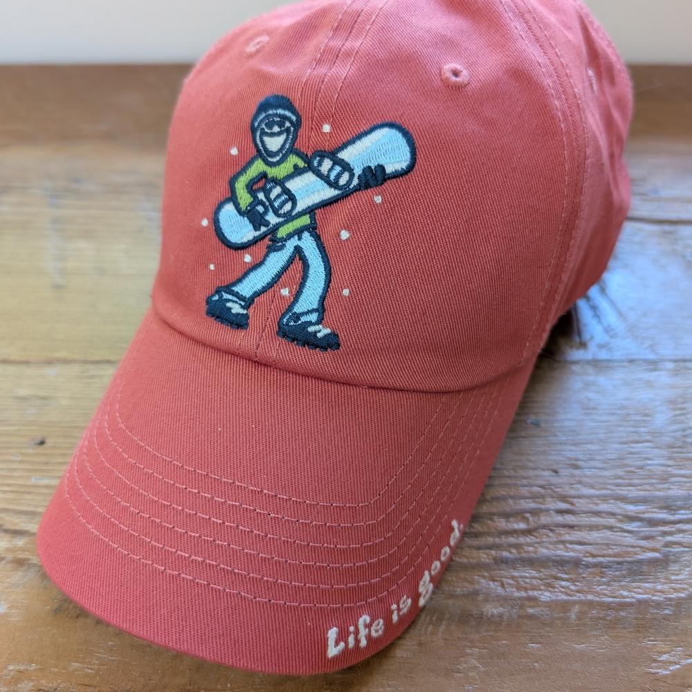 Life is Good Red Cap with Snowboarder Design